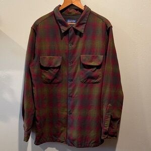Pendleton 100% Pure Virgin Wool Rider Shirt Red Green Button Down Flannel Shirt
